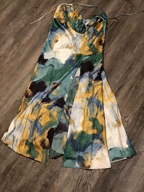 12th Tribe Multicolor Abstract Print Dress - Teal, Mustard, Navy, Cream